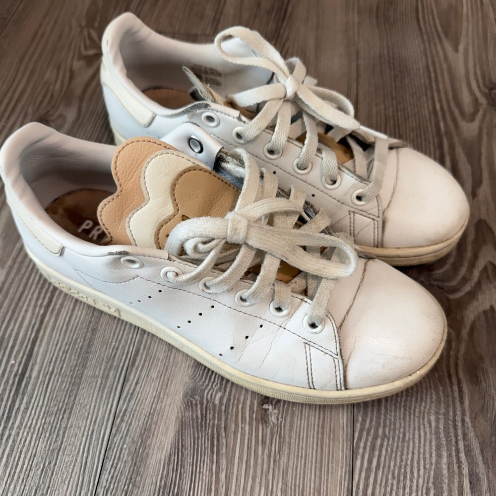 Women Adidas Stan Smith White and Tan Sneakers